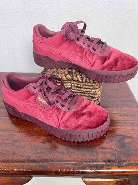 PUMA Cali Burgundy Velour Sneakers Womens Size 8.5